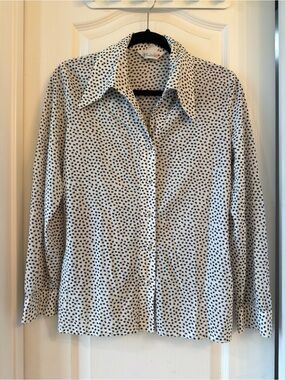 Vintage Polka Dot Button-Up Blouse in White and Navy